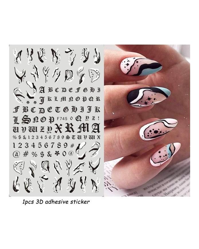 Autocollants 3D pour Nail Art, lignes ondulées abstraites colorées, décalcomanies à fleurs et feuilles florales, décoration d'ongles
