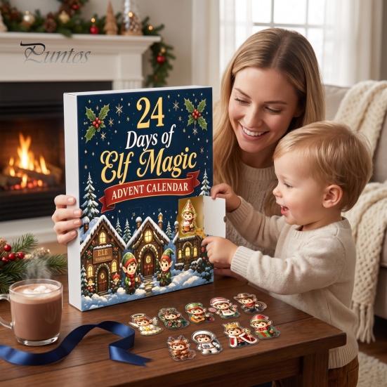 2D Acrylic Christmas Ornaments Magic Elf Advent Calendar, 24 Day Ornament Set with Desktop Festive Holiday Decor Cute Mini Figures, Tree Hanging