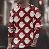 Summer Round Neck Christmas 3D Print Top Fashionable Casual Long Sleeved Men's T-shirts