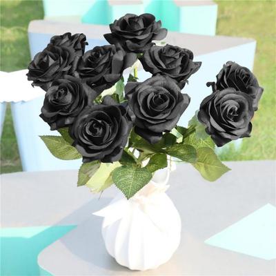 10 Stück Kunstblumen Schwarze Rosen Künstlicher Latex Echte Haptik Rose Künstliche Rosen Blume Braut Hochzeitsstrauß Für Heimdekorationen