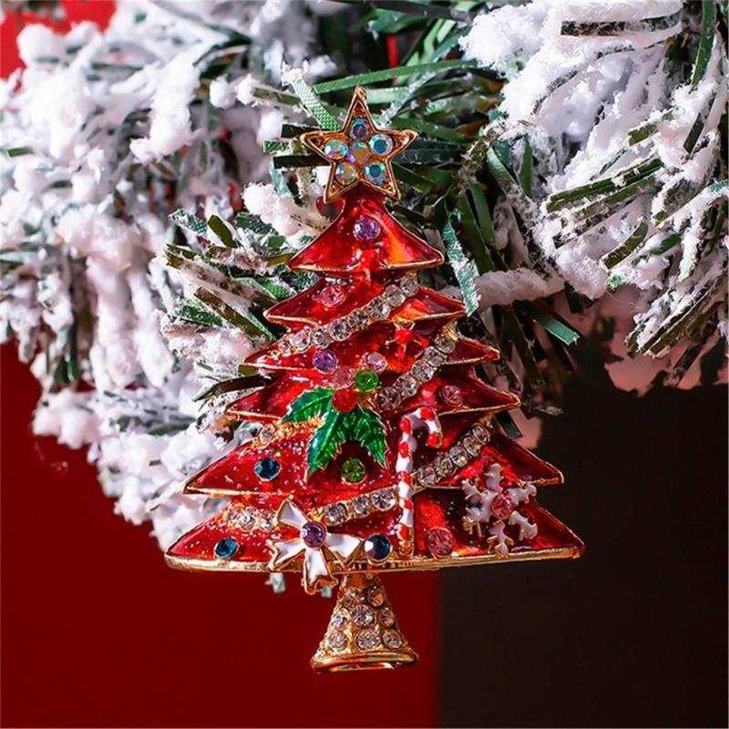 Rhinestones Christmas Crystal Jewelry Gifts Christmas Tree Pins Multi-Colored Christmas Brooch Pins Set for Women & Girl