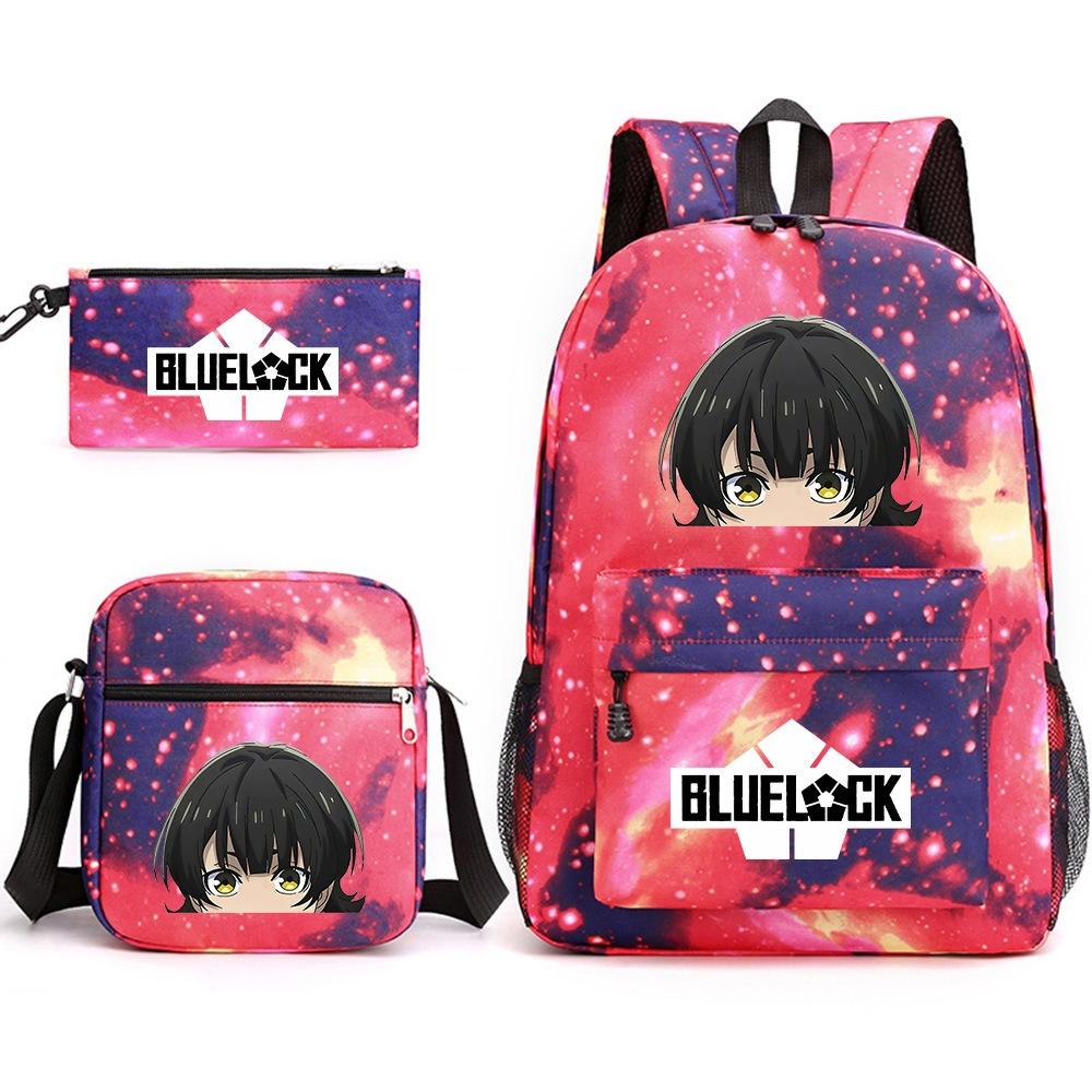 3 Piece School Backpack Set for Students Large Capacity Oxford Cloth Schoolbag with Shoulder Strap and Pencil Case