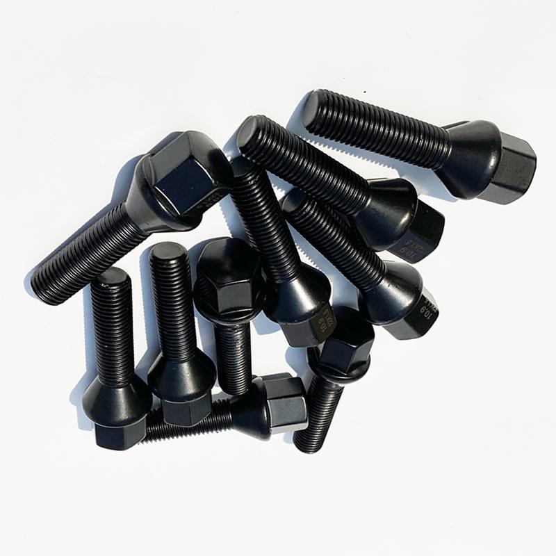 10pcs Black/silver Conic Shape M14 X 1.25 M12 X 1.5 M12 X 1.25 M14 X 1.5 Wheels Lug Bolts Wheel Lug Lengthen screw For Vw Golf