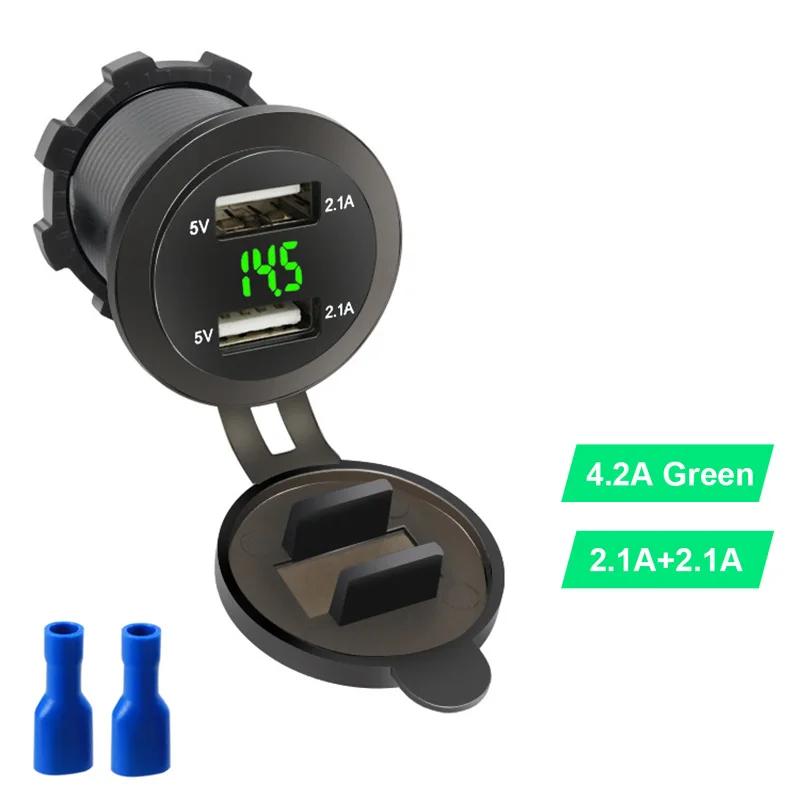 

Новый автомобильный прикуриватель 4.2A автомобильное зарядное устройство с двумя разъемами USB штекер питания 12 В 24 В светодиодный вольтметр мото авто разветвитель адаптер зелёный