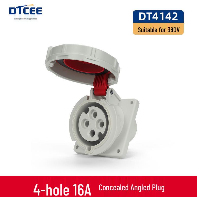 IP67 Waterproof Industrial Angled Plug Socket, 16A/32A, 3-Core, 4-Wire, 5-Pin, Flush Mount, Not Explosion-Proof