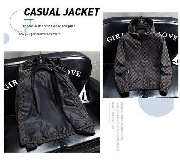 Men's 2025 Trendy Windproof Double-Layer Hooded Jacket with Letter Print