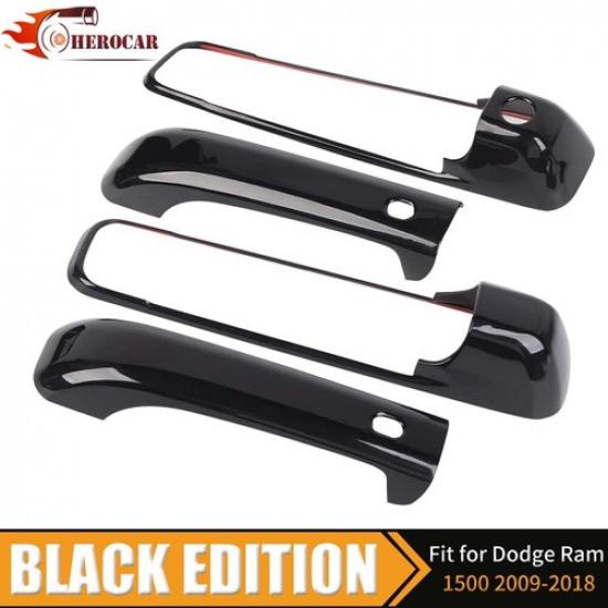 For 2009-17 2018 DODGE RAM GLOSS BLACK 2 Door Handle COVERS W/ KH W/ 2 SMTKH