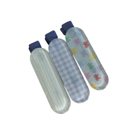 

3Pcs Women Hairpin Plaid Dots Stripes Pattern Flat Hair Clip Non-pulling Hairpin Parent-child Hair Accessories синий
