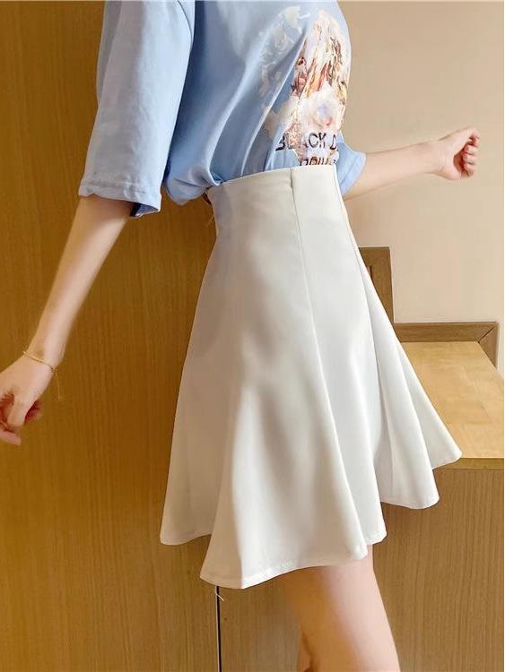 Women's Black High-Waisted A-Line Umbrella Skirt - Slim-Fit, Fluffy, College Style, Spring 2026 Arrival