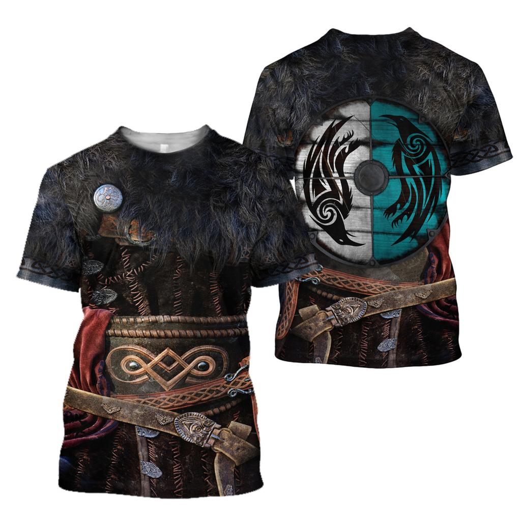 3D Print Viking Symbol męskie ponadgabarytowe koszulki letnie Casual wokół szyi koszulki z krótkim rękawem Unisex Street Tees topy