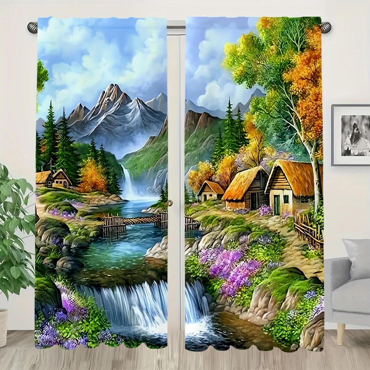 

Современные шторы с принтом пейзажа, на кулиске, для спальни и гостиной, украшение дома, украшение комнаты 29Wx64L(75x166CM)x2
