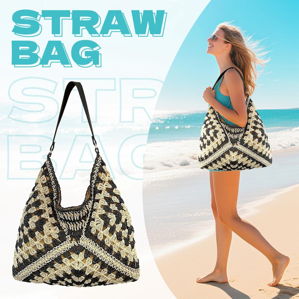 Straw Bags For Women, Summer Straw Purse Crochet Beach Bag Tote Bag Trendy Straw Shoulder Handbags