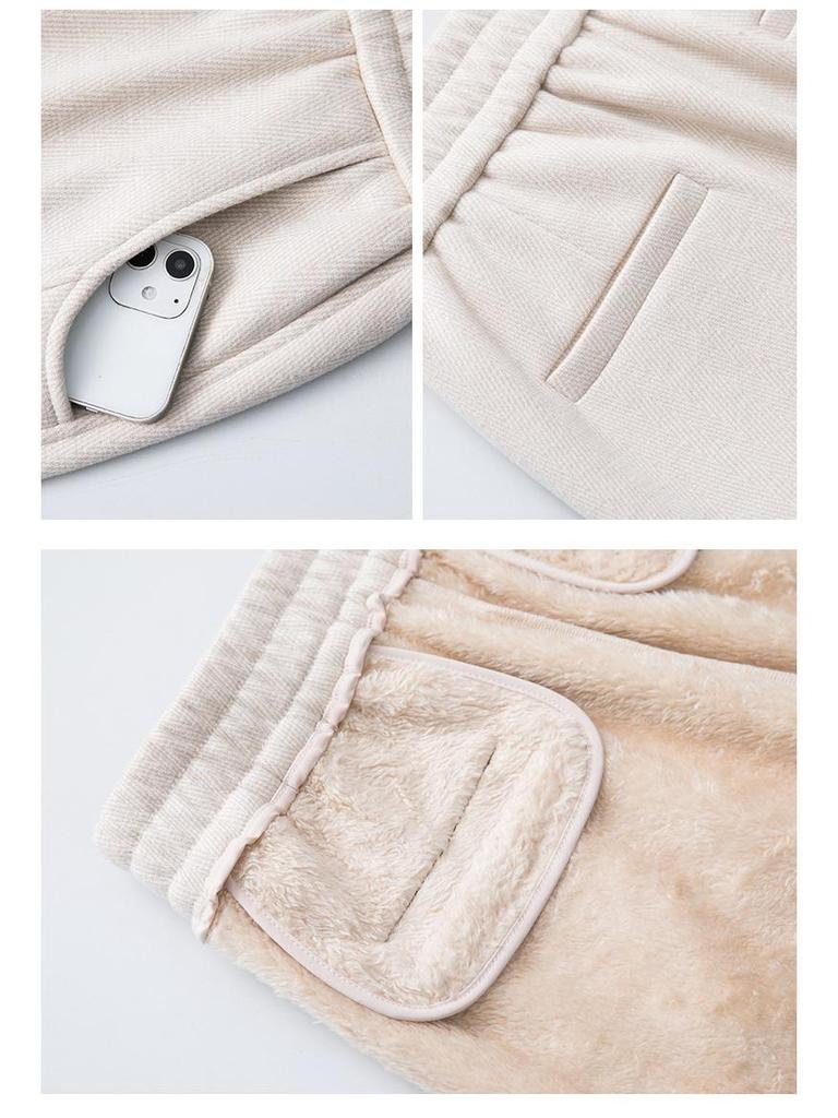 Women's Wool Blend Elastic Waist Pants: Straight, Narrow, and Wide Leg - Slimming, Plus Velvet, Plus Thick, Winter 2024 Style, Casual and Long.