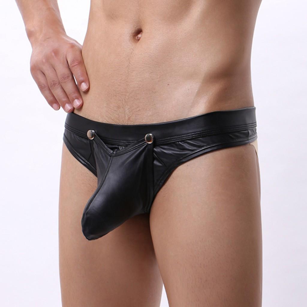 Men's Sexy Low Waisted Opening Imitation Leather Underwear Comfortable Underwear