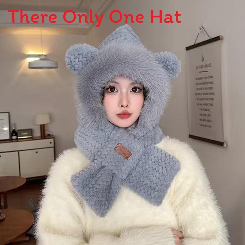 

Winter Cute Bear Plush Hat Scarf Gloves Set With Windproof Warmth For Women