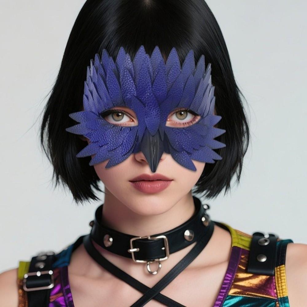 Realistic Feather Half Face Mask Handmade Costume Party Mask  Portrait Performance