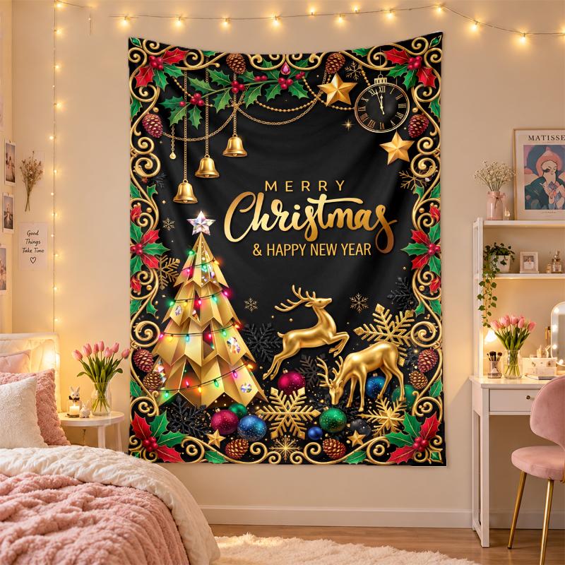 Christmas Printed Tapestry Wall Hanging For Bedroom Living Room Wall Decor Holiday Gift