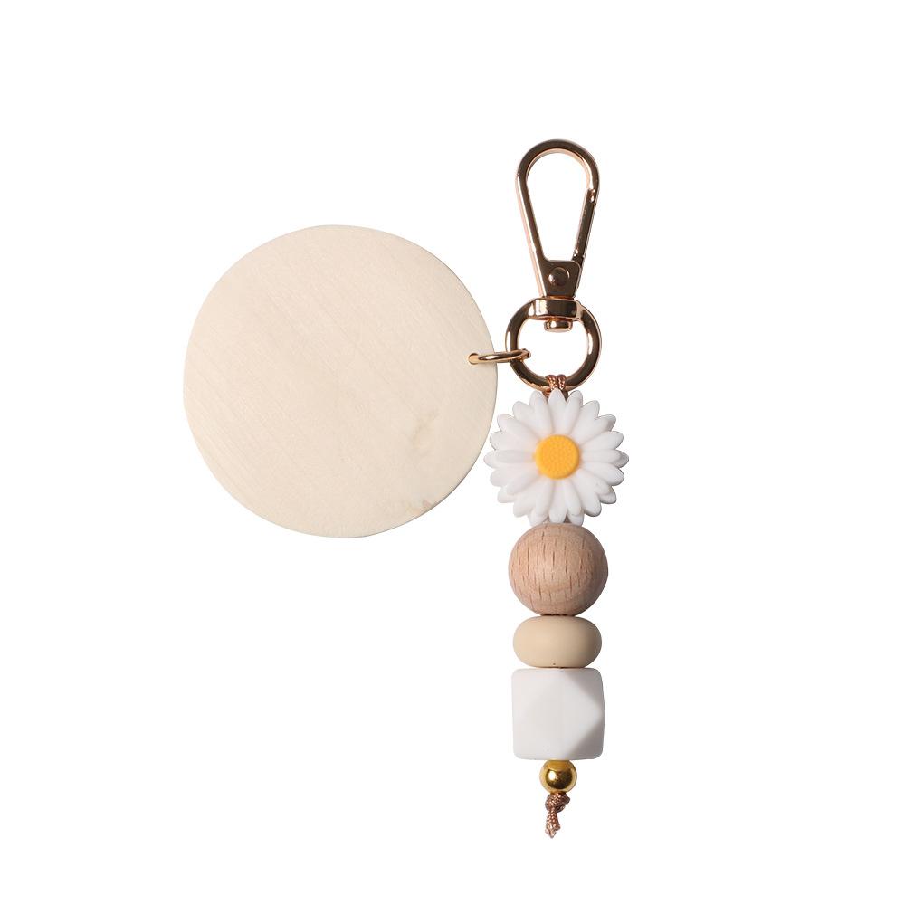 

DIY Daisy Silicone Beaded Keyring Handmade Wood Beads Key Chain Ring Pendant Creative Custom Personalized Name Keychain Gift Custom белый