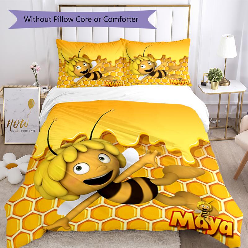 3pcs Maya the Bee Pattern Bedding Set Duvet Cover Set Includes Duvet Cover &pillowcases, Perfect All Season Bedroom Decoration & Gift
