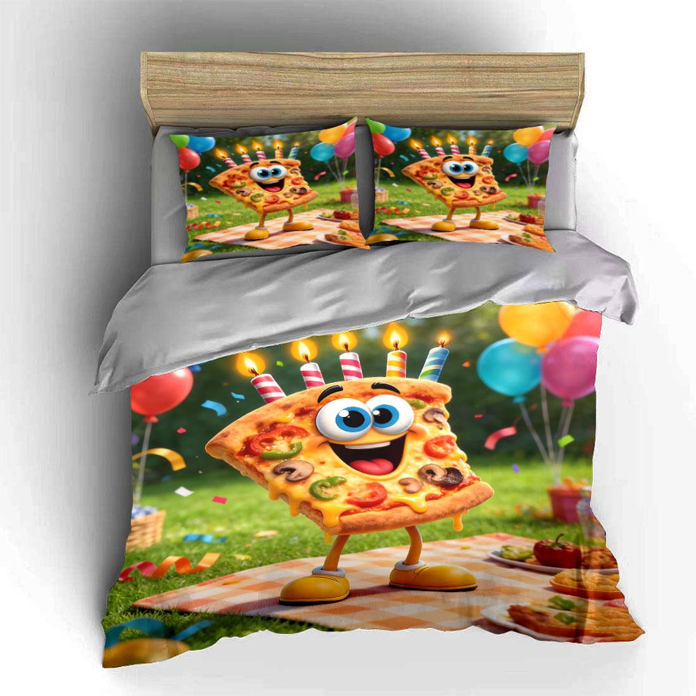 Conjunto de Decoração para Festa com Tema Pizza Cobertor Macio Confortável Conjunto de Roupa de Cama Incluído 1*Capa de Edredom & 2*Fronhas, Presente