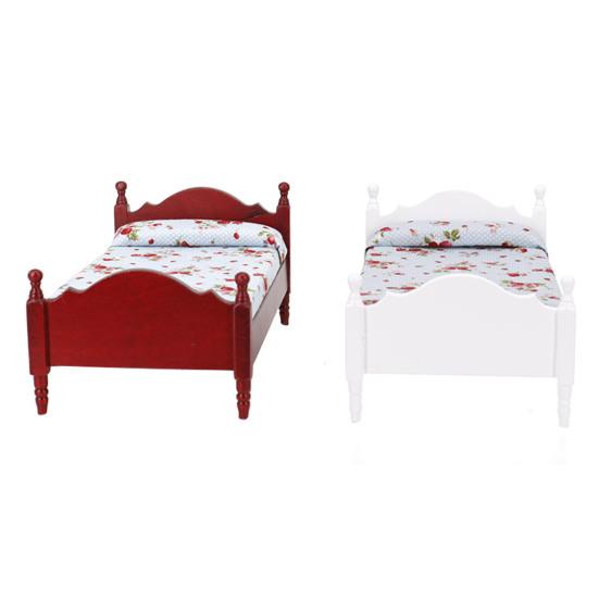 Wooden Scale 1:12 Exquisite Dollhouse Mini Single Bed Decor for Playing