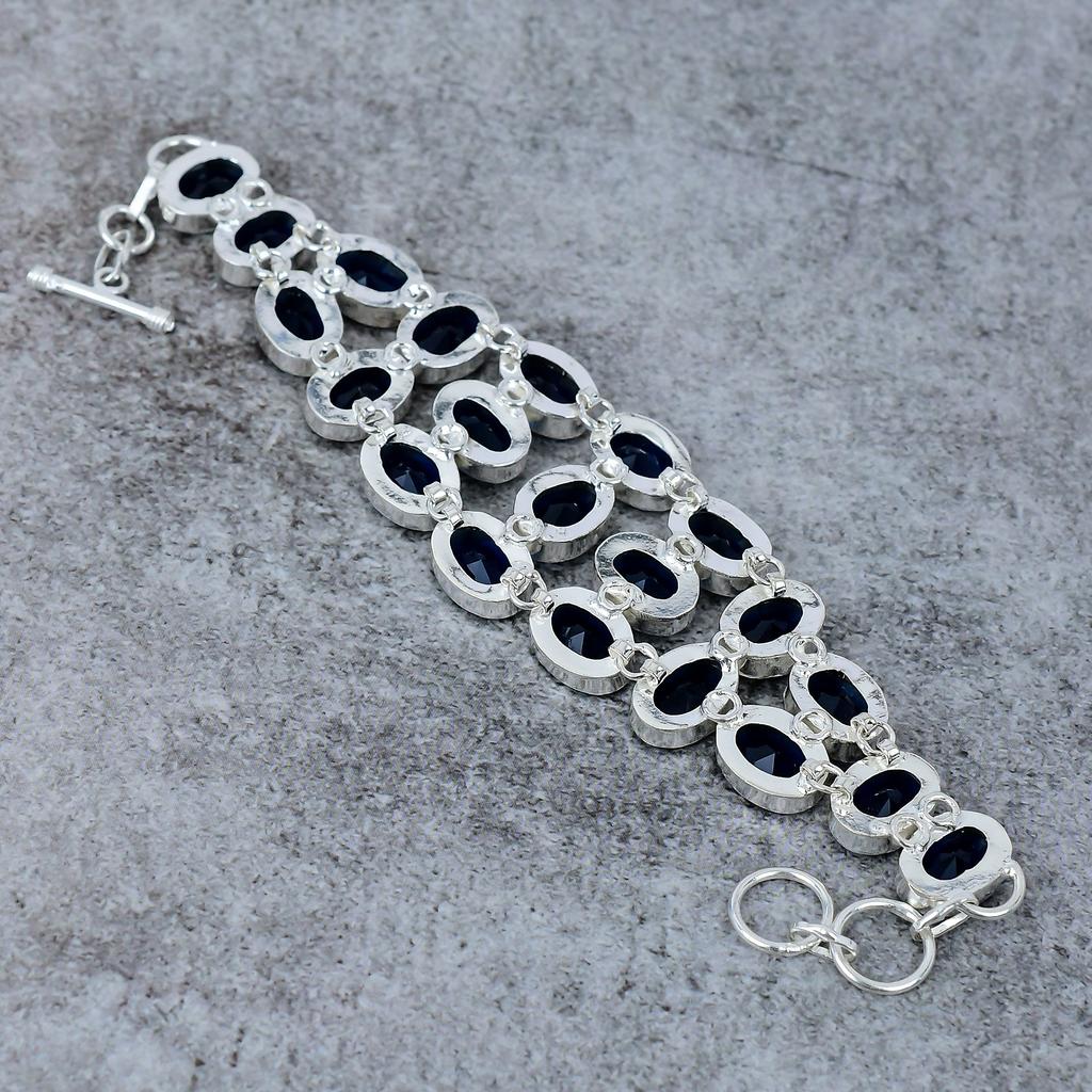 London Blue Topaz Gemstone Handmade 925 Sterling Silver Bracelet 7-8" M-289