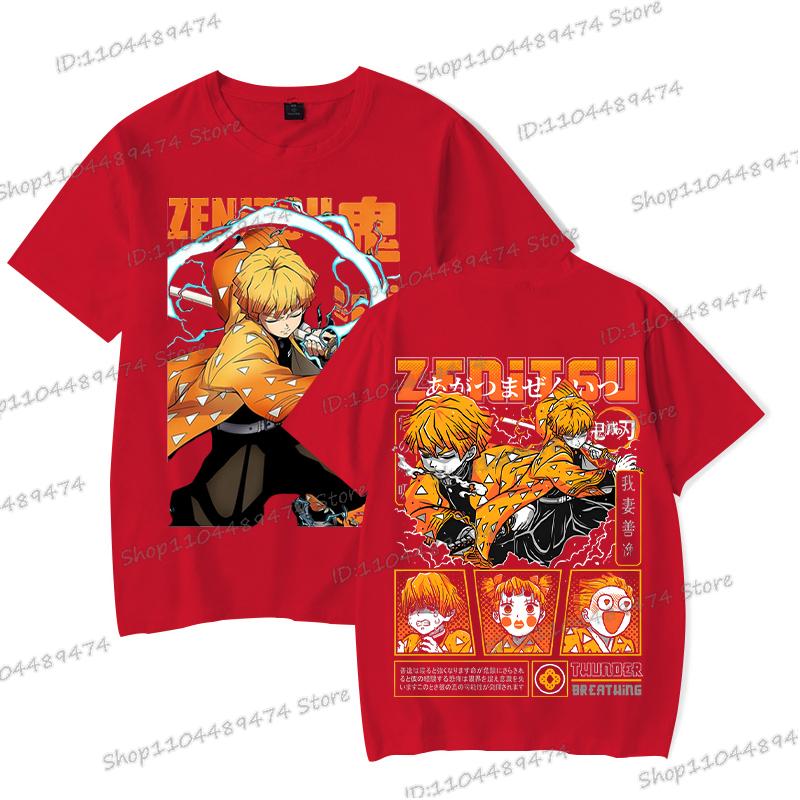 New Demon Slayer Zenitsu Agatsuma T Shirt Men Fashion Manga T-shirts Cool Two-sided Graphics Unisex Tops Anime Homme Camiseta