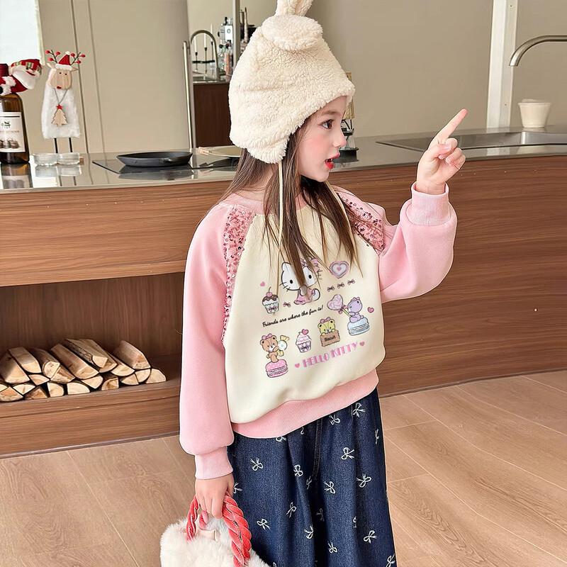 Hello Kitty Girls' Velvet Sequin Pullover Sweatshirt