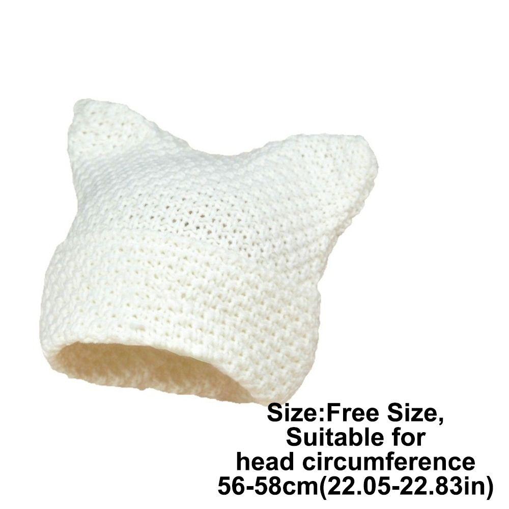 New Cat Ears Japanese Beanie Hat Striped Ins Little Devil Knitted Wool Cap Casual Cute Pointed Pullover Autumn Winter
