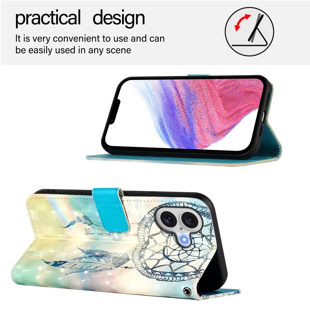For iPhone 17 Leather Case Pattern Printing Wallet Stand Mobile Cover with Strap