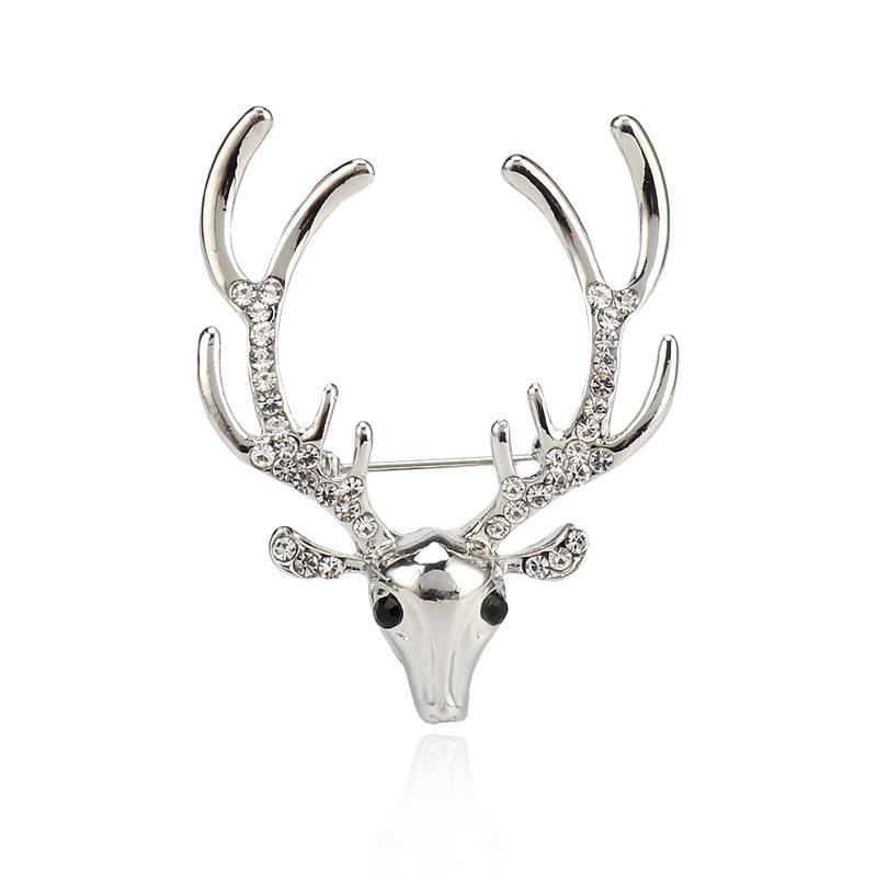 Rhinestone Elk Christmas Brooch with Drip Oil - Festive Cartoon Style Accessory
