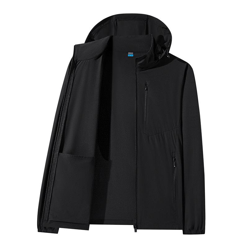 Męska kurtka chroniąca przed słońcem z lodowego jedwabiu z odpinanym kapturem - Luźna, lekka, plus size płaszcz przeciwsłoneczny