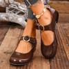 Spring and Autumn New Wind Medium Heel Large Size 35-43 Buckle Belt Shallow Mouth Single Shoes Single Shoes