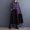 Rochie de damă de primăvară și toamnă, largi, mărime mare, imprimat, îmbinare, de lungime mijlocie, retro, literare, cu mânecă lungă