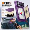 RFID Blocking Wallet Case with Card Holder Sliding Camera Cover Stand PC+TPU Protective Case for iPhone 17 Pro-Purple