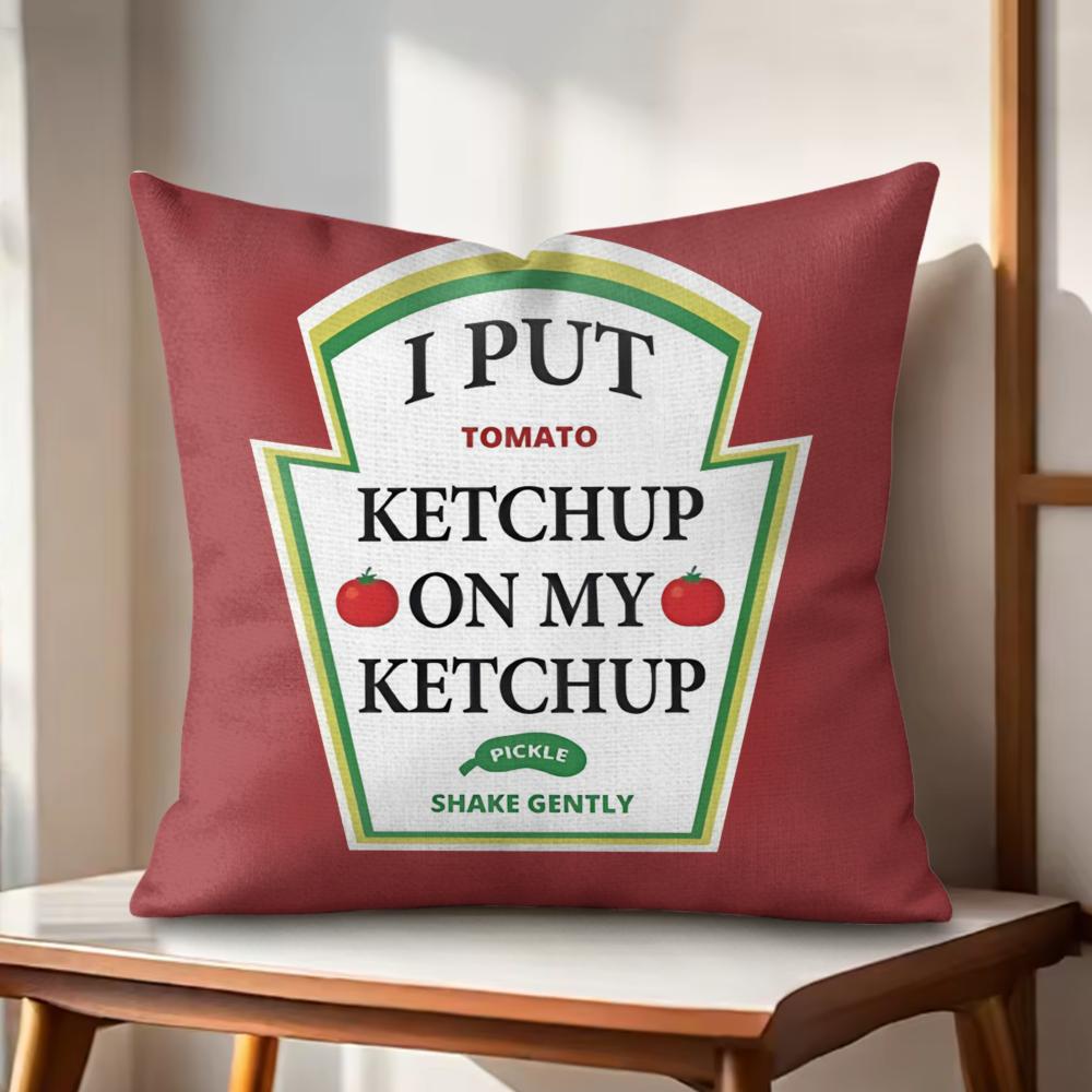 

Funny Ketchup Label Cushion Cover Natural Linen Organic Fabric DoubleSided Printing Couch Pillow Covers Home Decor 30x30cm