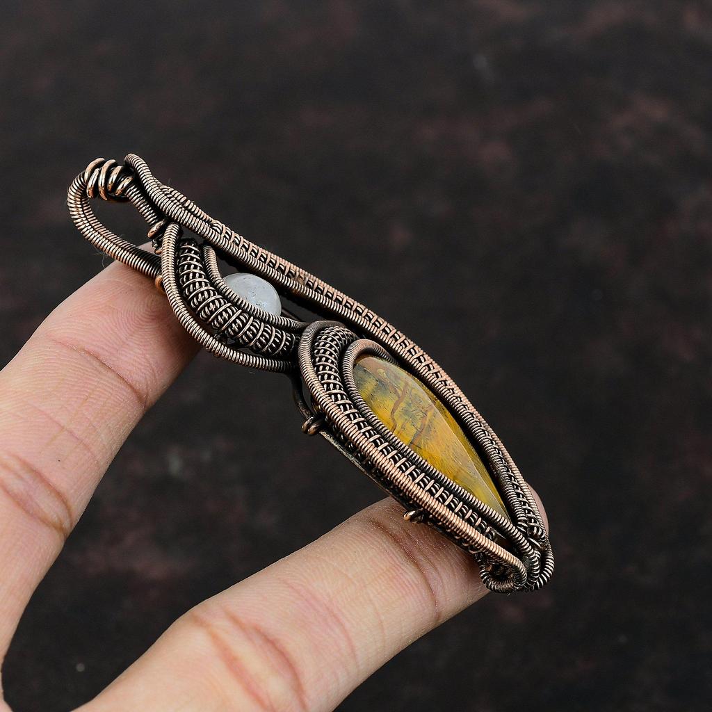 Nellite Pendant Copper Wire Wrapped Pendant Natural Rainbow Moonstone Pendant Nellite Gemstone Jewelry Gift For Her Handmade Copper Jewelry