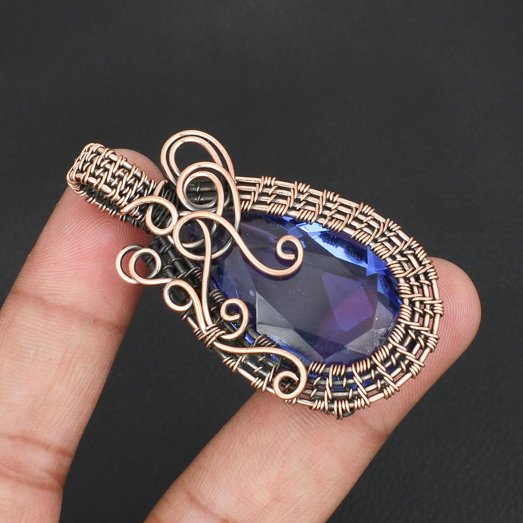 Handmade Copper Wire Wrapped Amethyst Gemstone Copper Pendant Vintage Boho Jewelry Gift