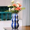 Vaso Exquisitamente Artesanal Estampa Listrada Vaso de Cerâmica Decorativo Redondo Tamanho Perfeito Vaso Decorativo Artístico Decoração para Casa