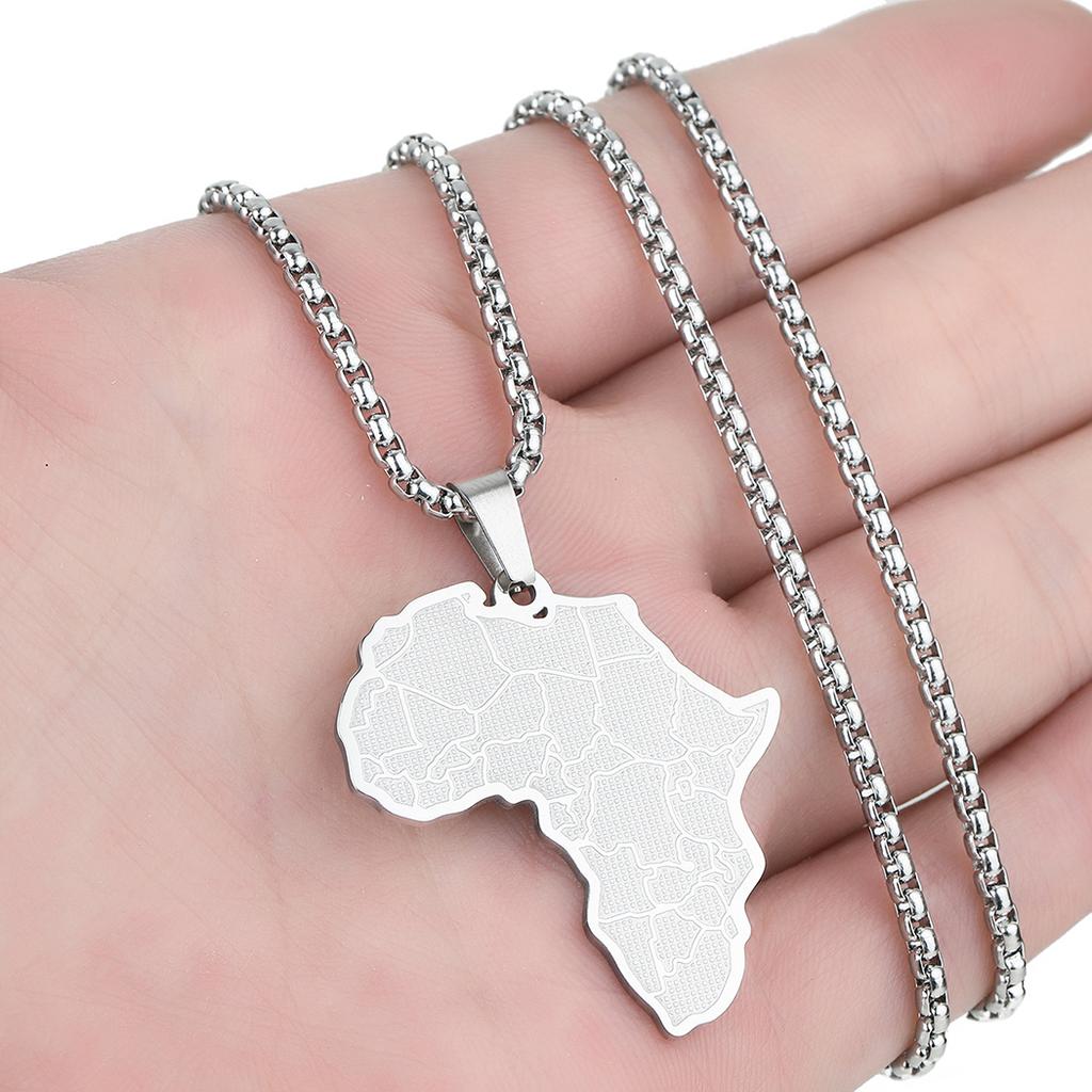 Kinitial Stainless Steel African Country Map Pendant Charm Necklace Jewelry  Clavicle Chain Necklace for Women Party Choker Gift