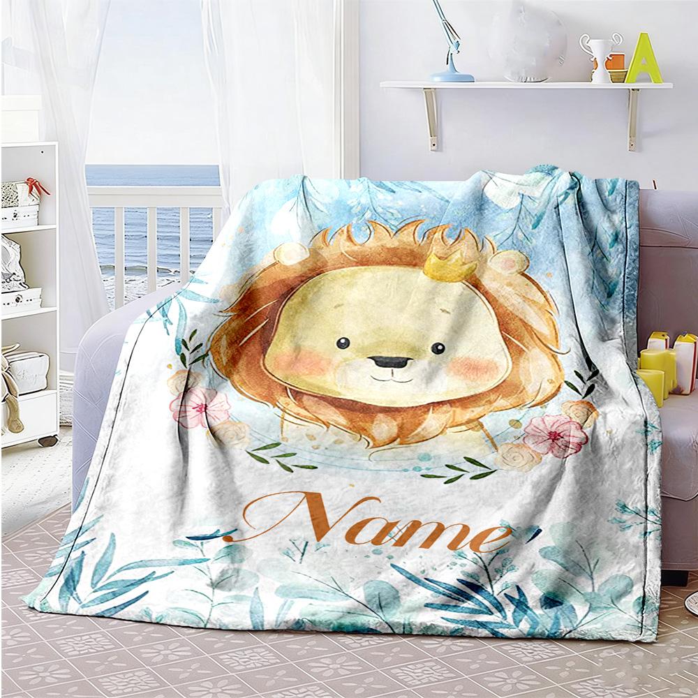 Little Lion Customize Text Blanket Gift Customizable Blanket Soft Warm Cozy for Picnics Bed Couch Sofa Four Seasons Universal