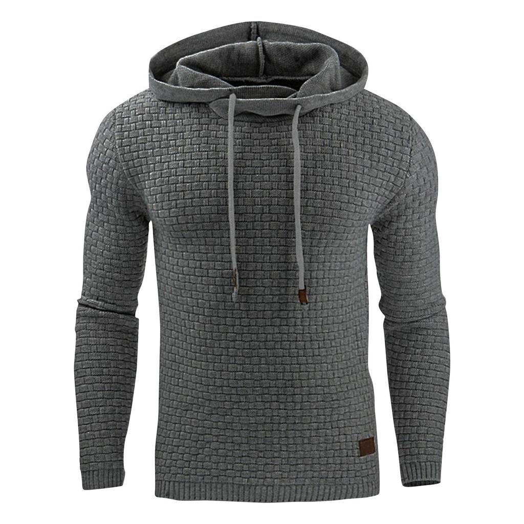 Men's Casual Solid-color Checkered Hoodie, Long-sleeved Hoodie, Sweatshirt And Jacket