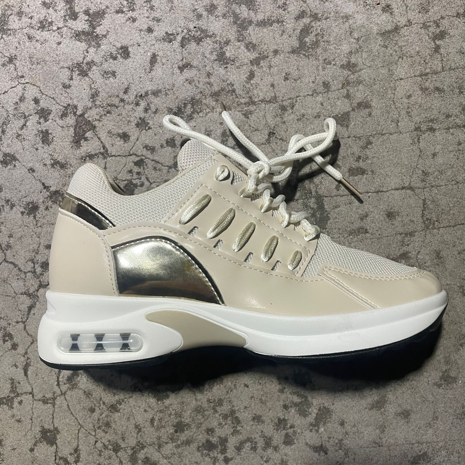 

Повседневная обувь, спортивная обувь, женская летающая плетеная танкетка, круглый носок, шнуровка, сетчатая дышащая женская обувь 43 шампанского