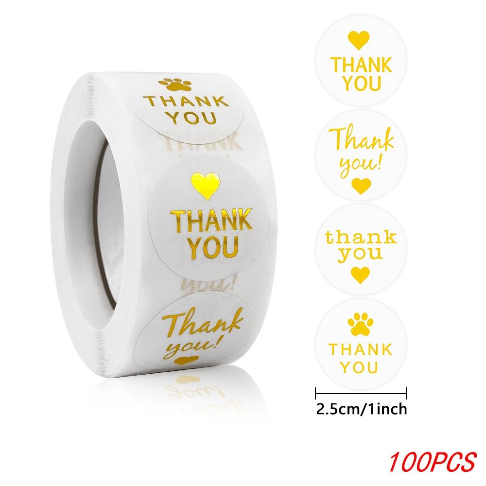 100-500Pcs 1Inch/2.5CM Golden Thank You Stickers For Gift Card Box Package Party Wrapping Decorate Baking Food Small Business