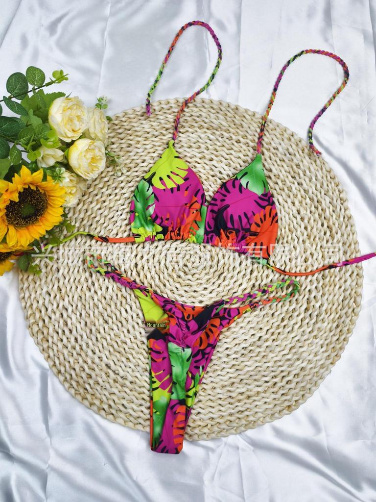 European & American New Braided Triangle Thong Bikini Set