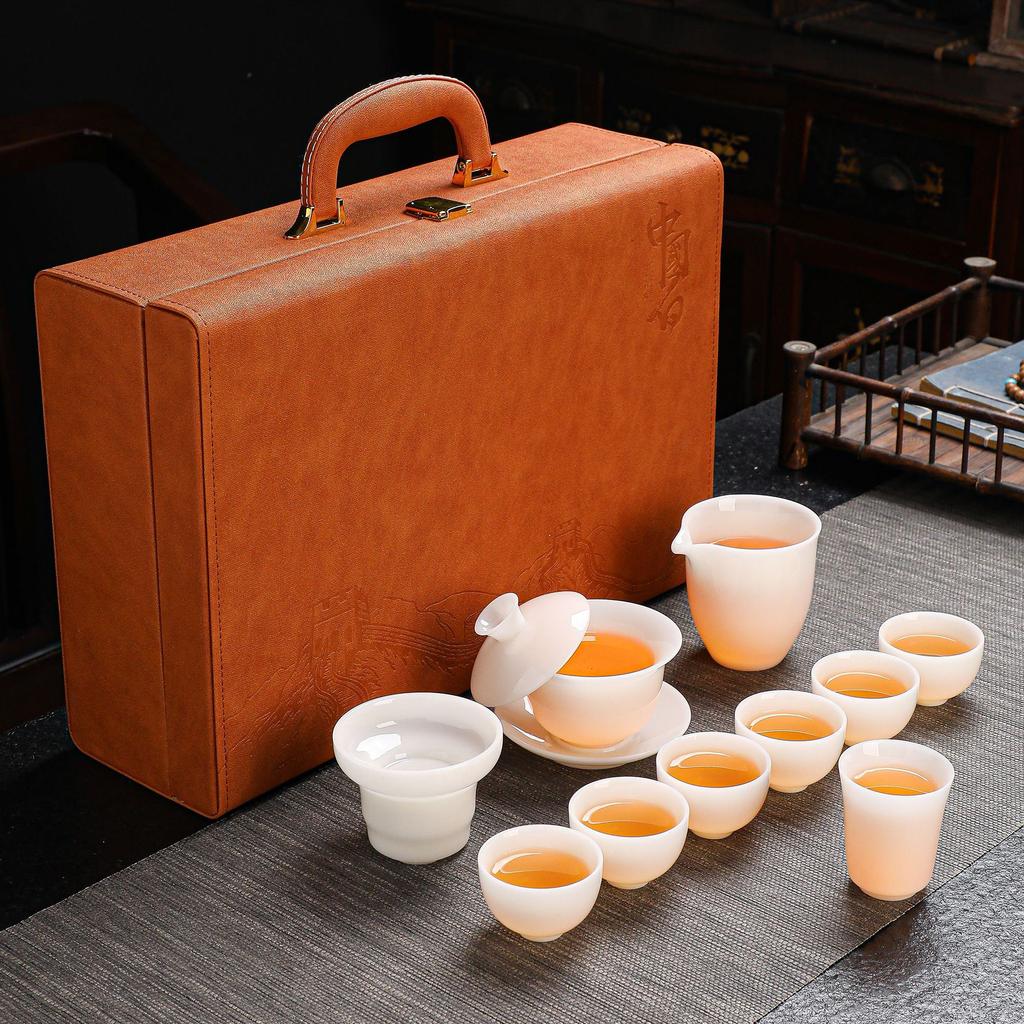 Light luxury ice jade porcelain jade tea set gift box set gift high-end merchandise business gifts merchandise souvenir gift