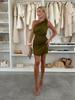 European and American summer new sexy backless dress, hot-selling irregular diagonal neck pleated shoulder hip skirt