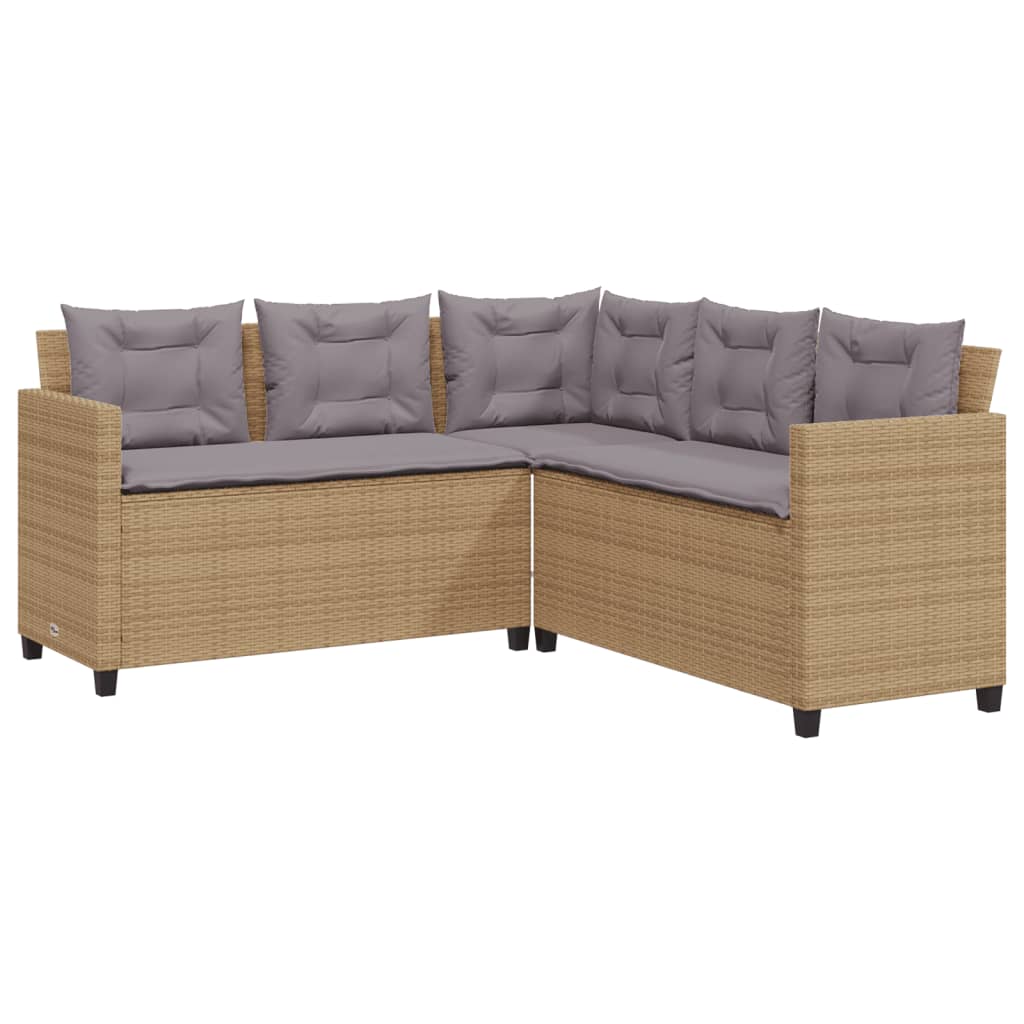 L shaped garden sofa set with table and cushions beige poly rattan