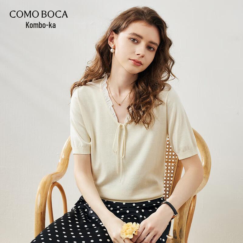 Women s Mulberry Silk Blend V-Neck Short Sleeve Knit Top M