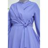 Women's Double Breasted Collar Belted Hijab Crepe Suit